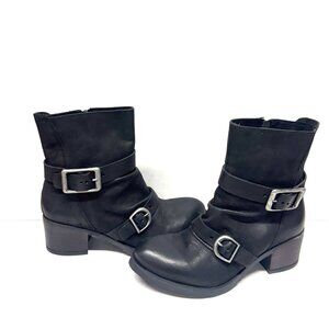 MIZ MOOZ LEATHER BUCKLE ANKLE BOOTS SIDE ZIP BLACK 37EU / 7US # Z-13
